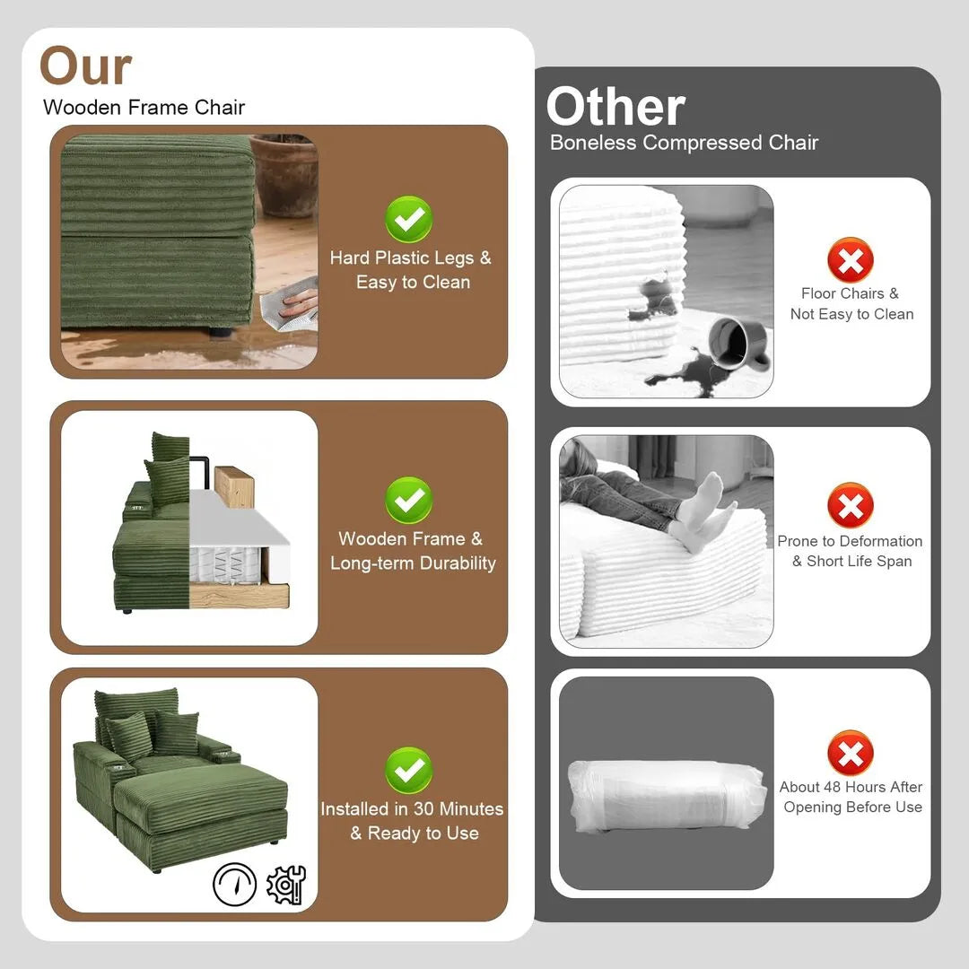 Oversized Chaise Chair Indoor with Ottoman