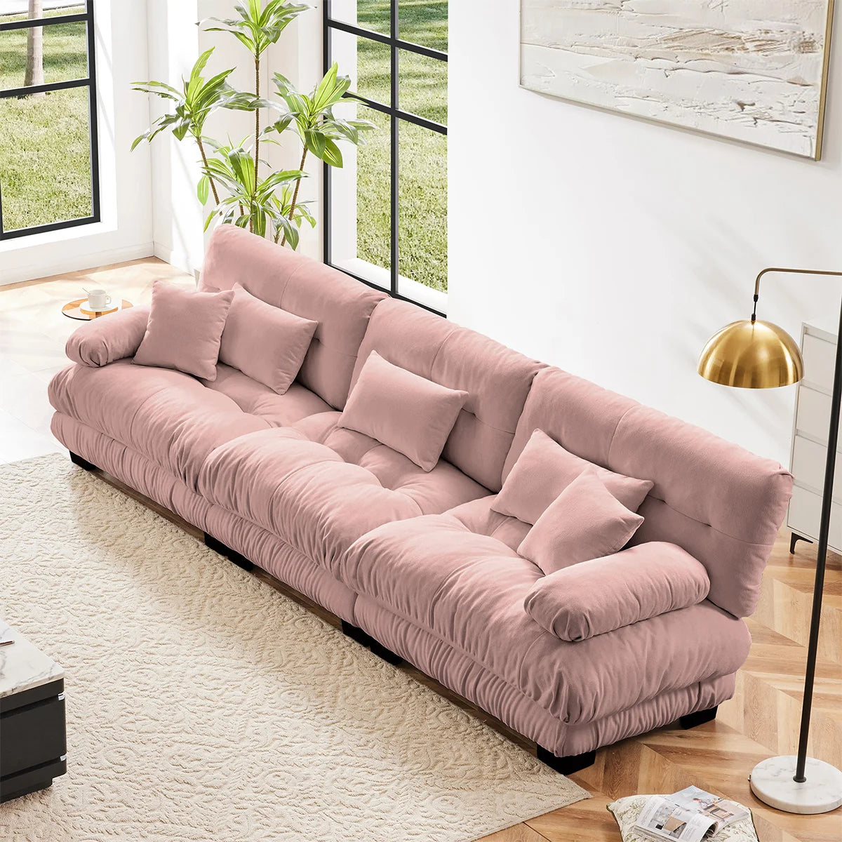 Modular Chenille Sectional Couch with Pillows