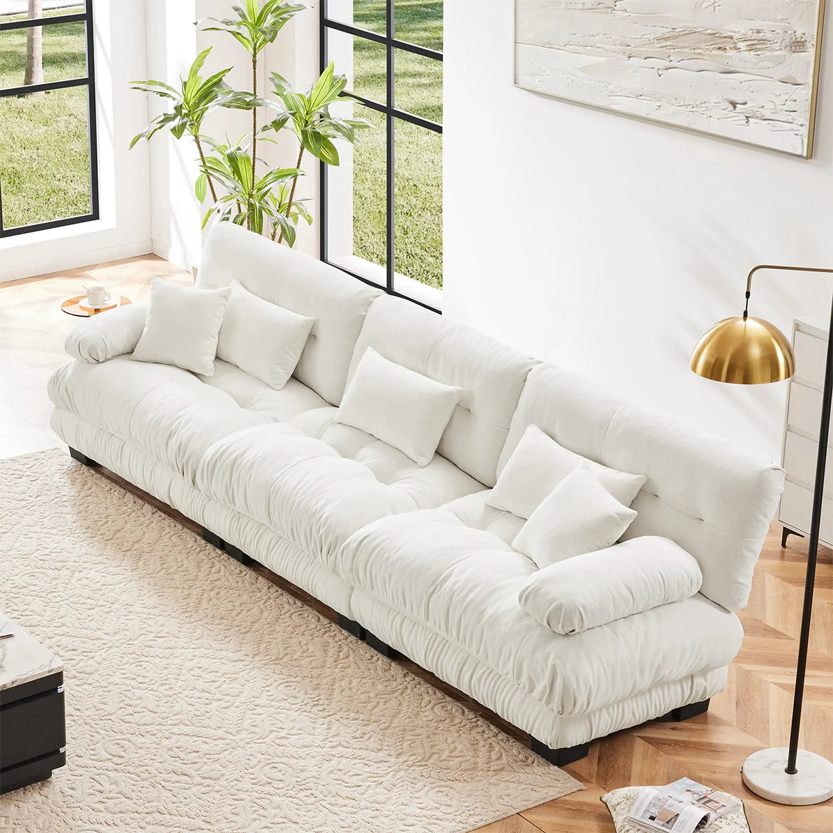 Modular Chenille Sectional Couch with Pillows