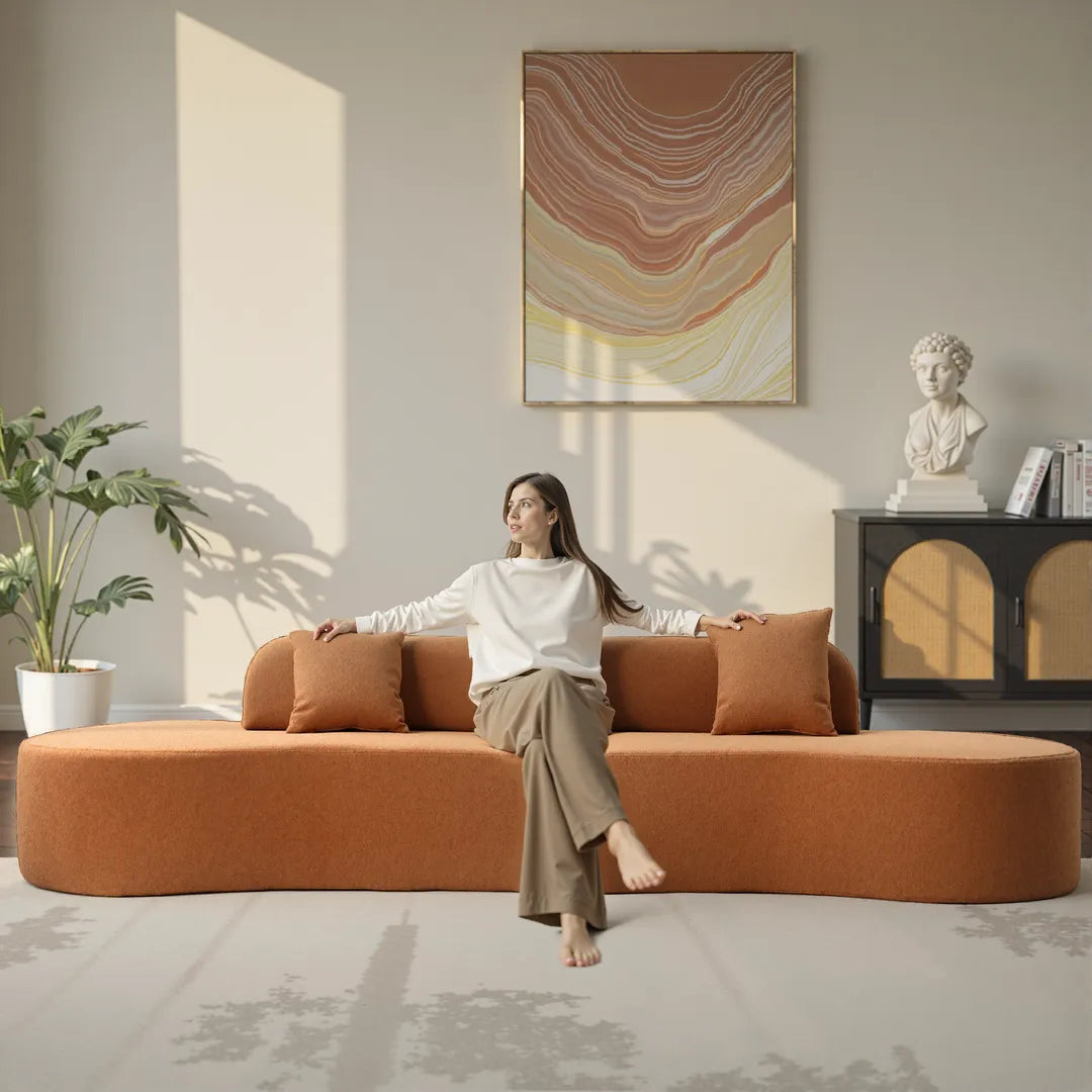 130.5” Oversized Curved Couch with 3 Pillows
