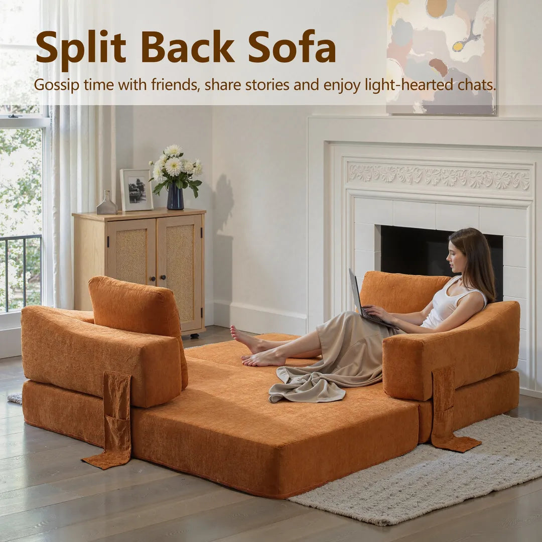 girl working on the floor couch bed