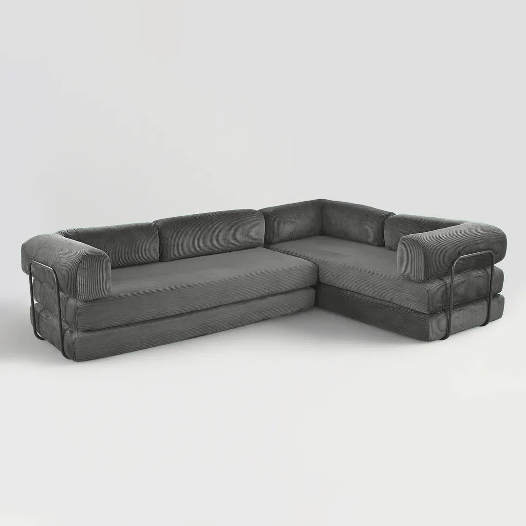 L-Shaped Modular Corduroy Sofa Bed