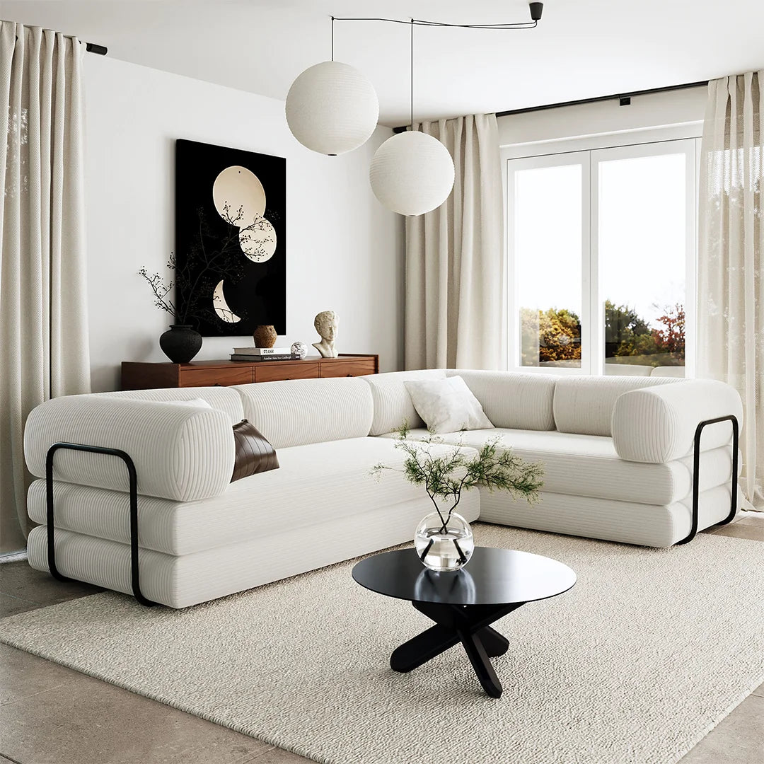 L-Shaped Modular Corduroy Sofa Bed