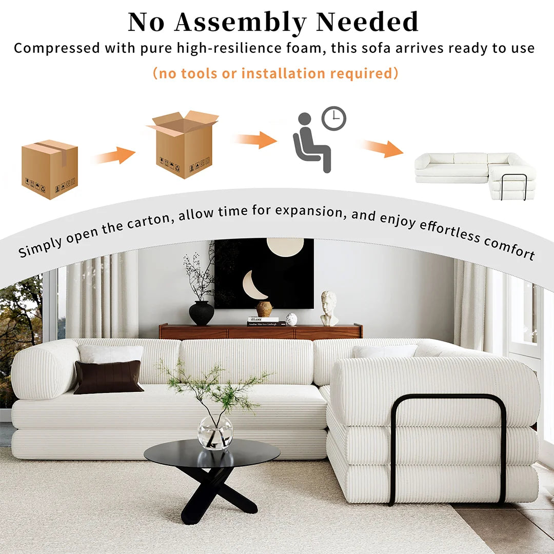 L-Shaped Modular Corduroy Sofa Bed