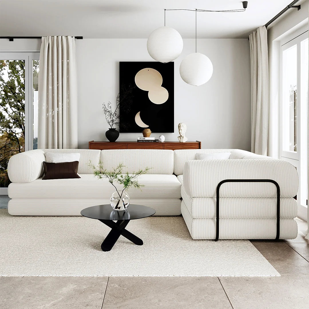 L-Shaped Modular Corduroy Sofa Bed