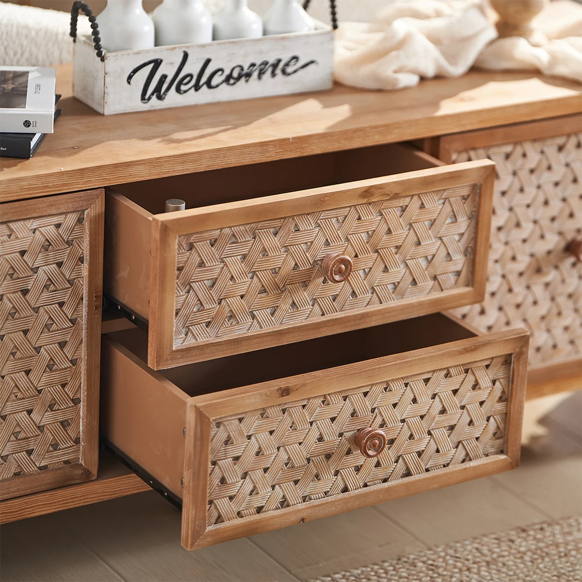 60" Wooden Woven TV Stand