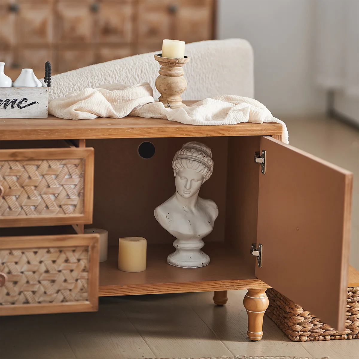 60" Wooden Woven TV Stand