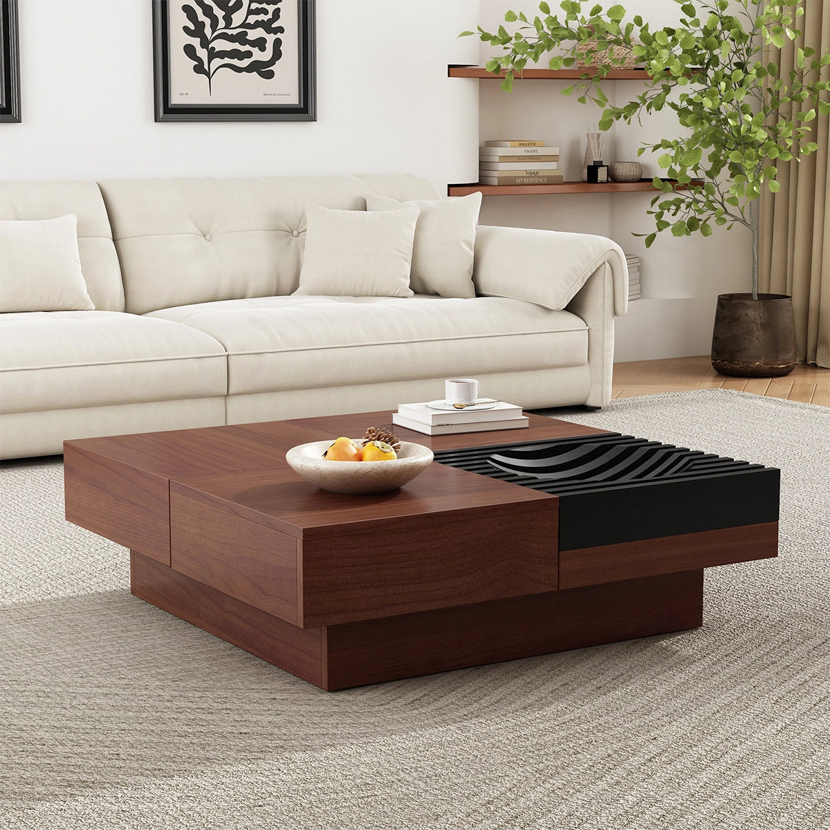 Mid-Century Square Wooden Coffee Table