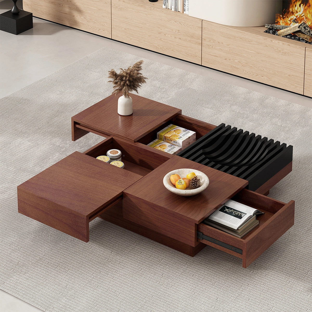 Mid-Century Square Wooden Coffee Table