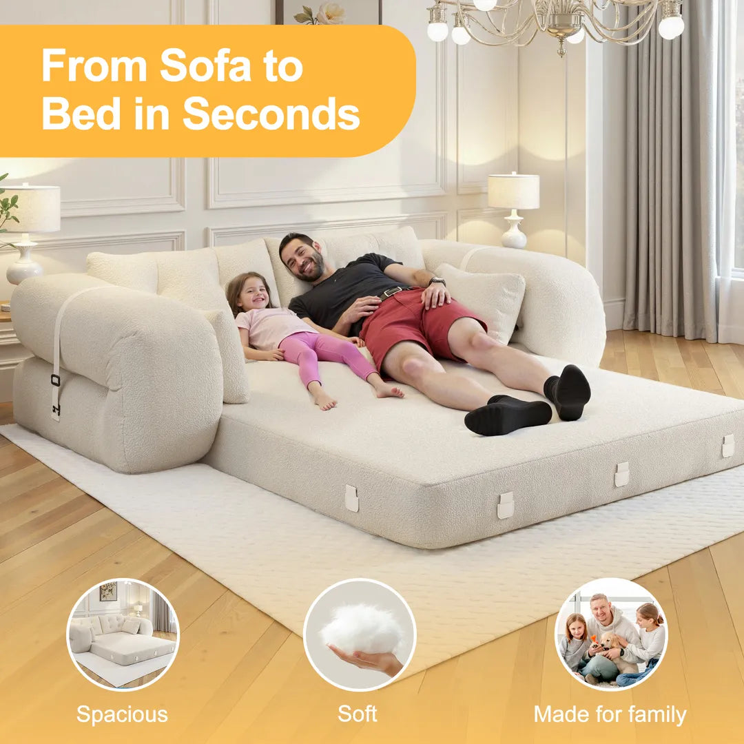 78.7" Folding Sleeper Sofa Bed Teddy Fabric