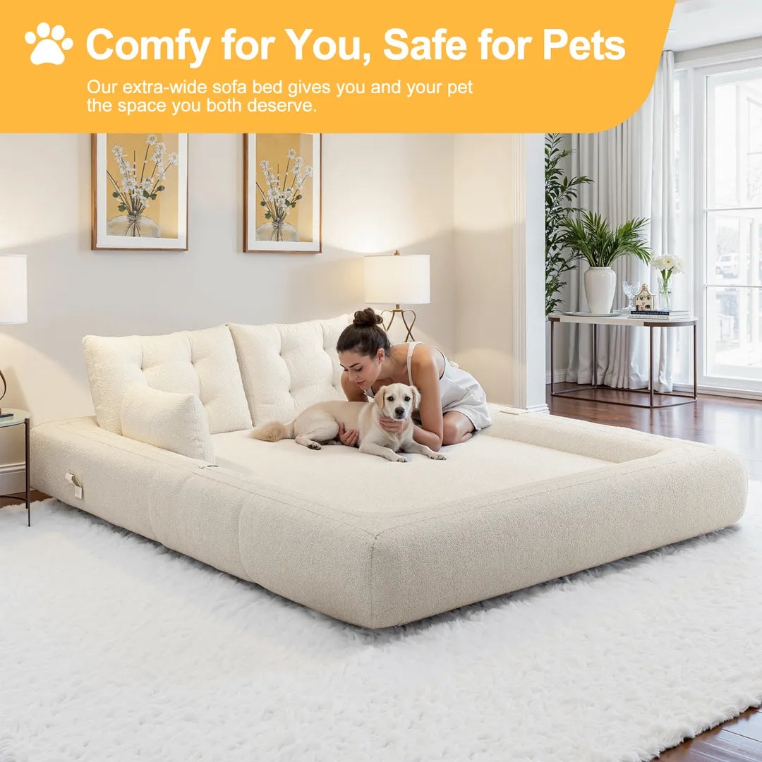 78.7" Folding Sleeper Sofa Bed Teddy Fabric