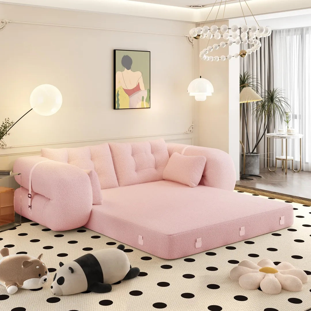 78.7" Folding Sleeper Sofa Bed Teddy Fabric