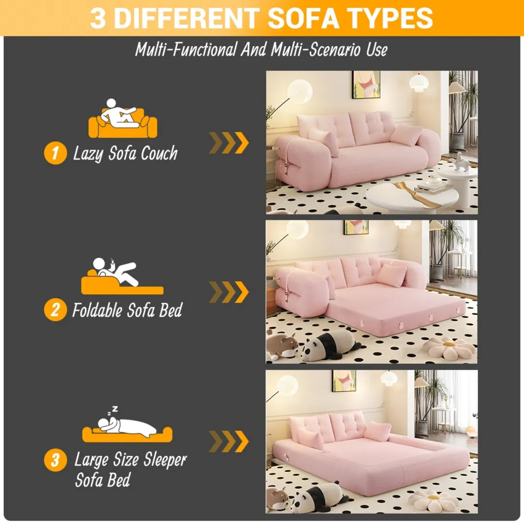 78.7" Folding Sleeper Sofa Bed Teddy Fabric