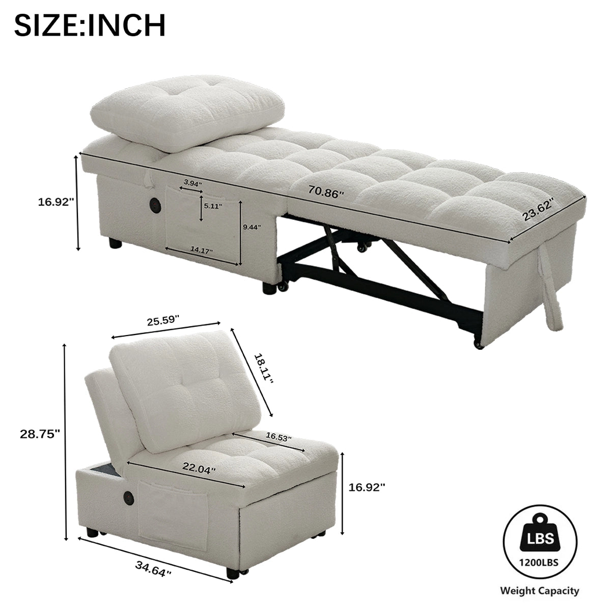 Single sofa bed without armrests