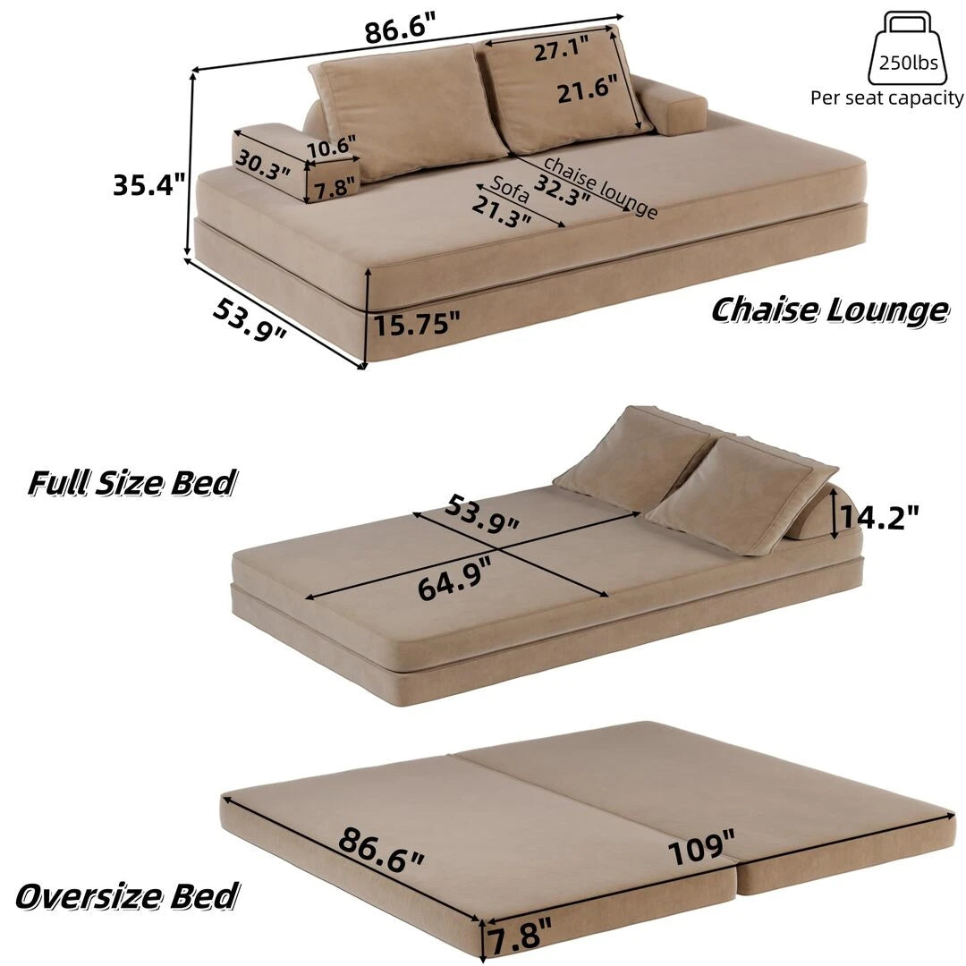 Oversize Floor Sofa Bed with Adjustable Backrests
