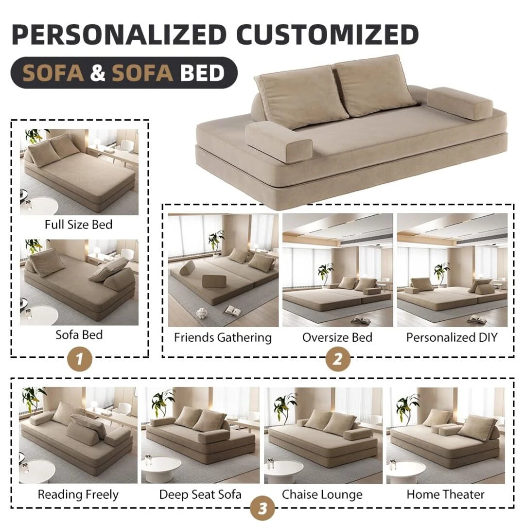 Oversize Floor Sofa Bed with Adjustable Backrests