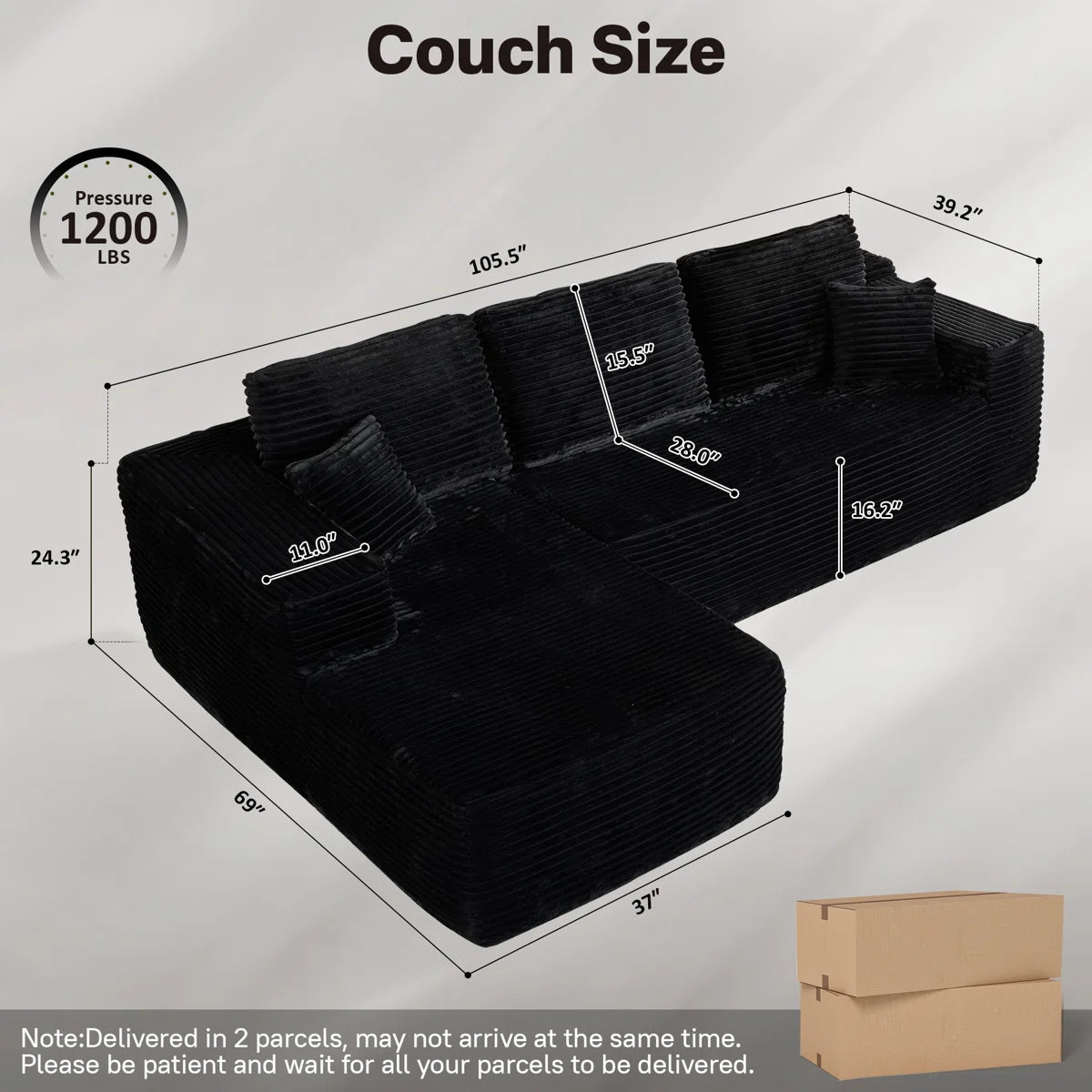105" Modern L Shaped Cloud Couch