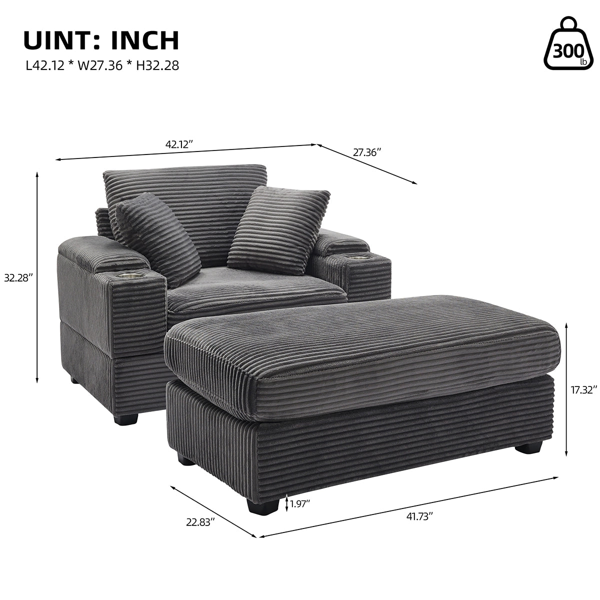 Oversized Chaise Chair Indoor with Ottoman