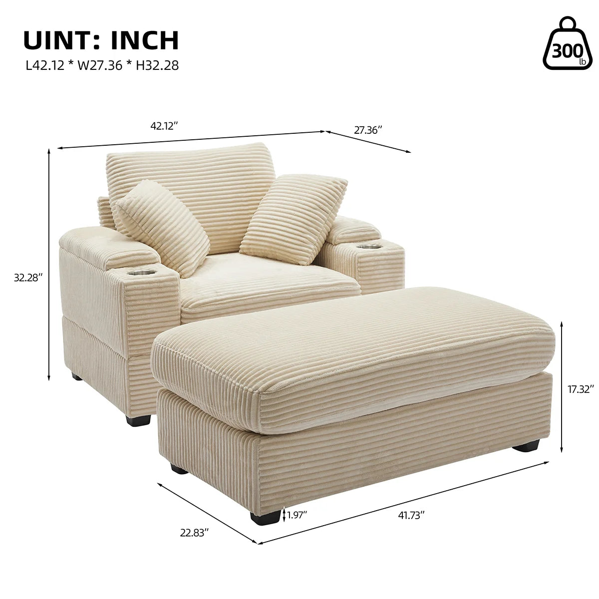 Oversized Chaise Chair Indoor with Ottoman