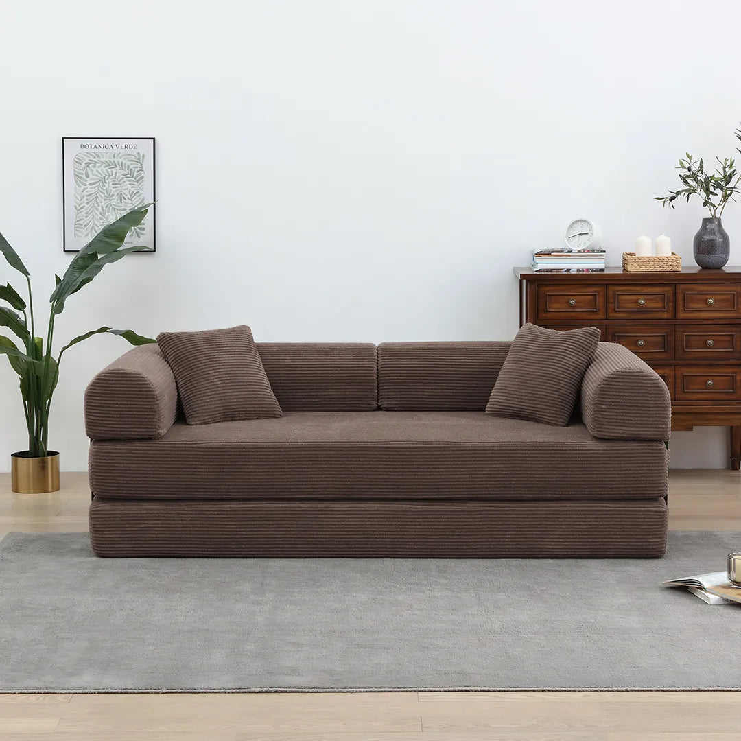 Folded brown floor couch for small spaces