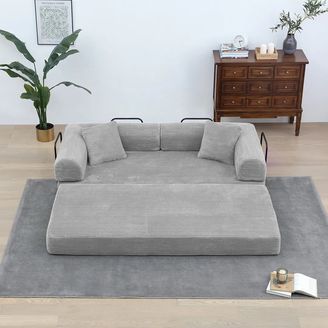 Light grey foldable floor sofa bed with pillows