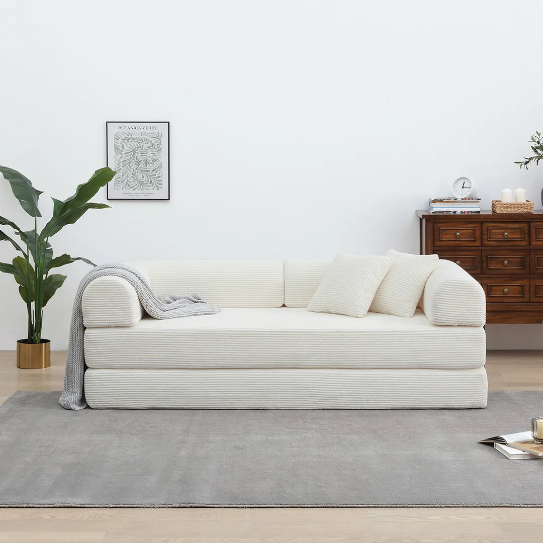 Folded white floor couch for small spaces