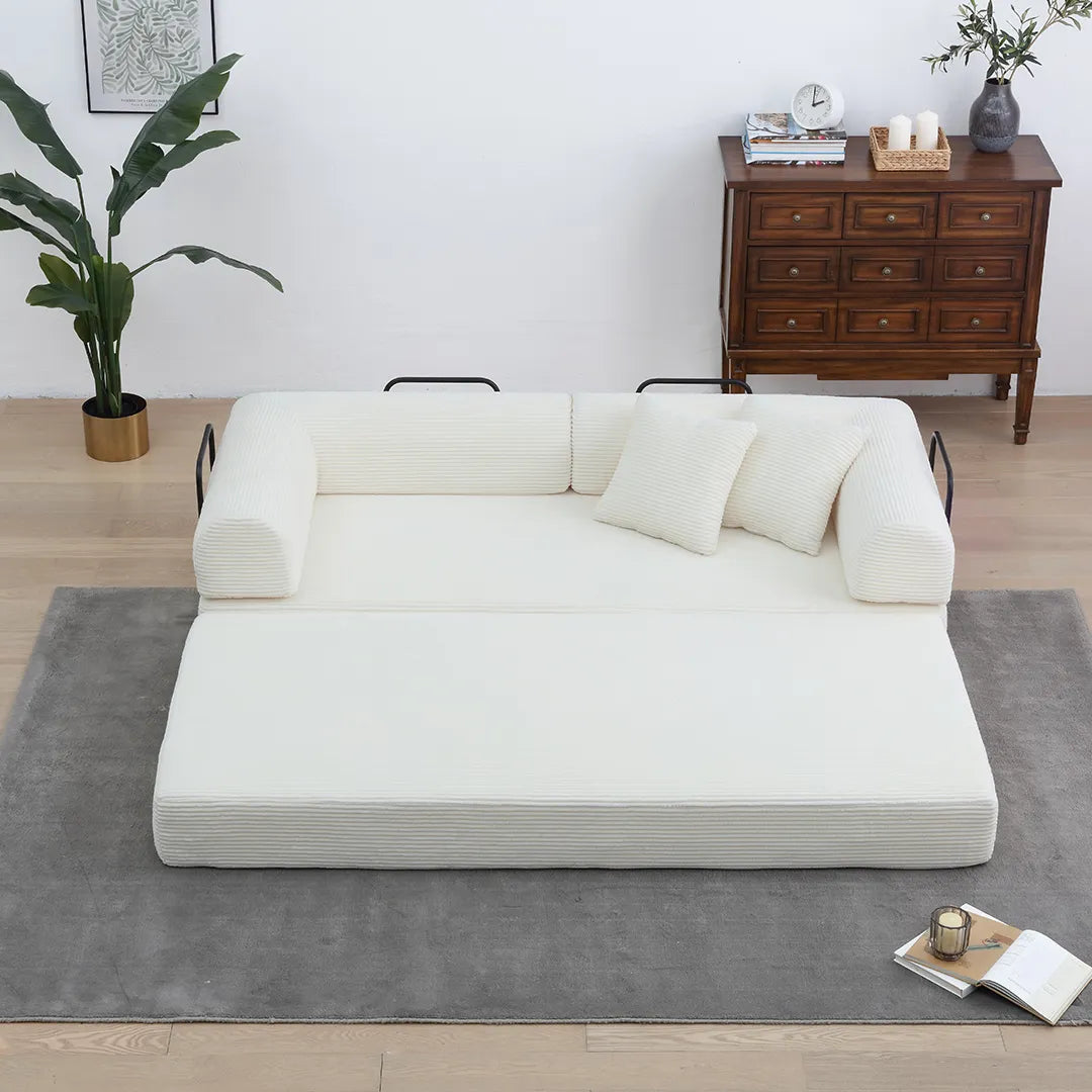 White foldable floor sofa bed with pillows